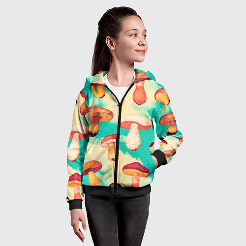 Детская толстовка на молнии Грибы в небе паттерн / 3D-Черный – фото 4