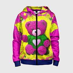 Толстовка на молнии детская Розовый мишка в вязаном свитере, цвет: 3D-синий