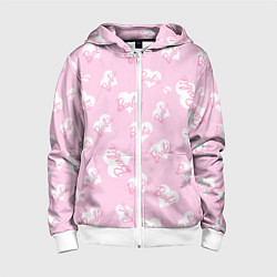 Толстовка на молнии детская Барби: белые сердца на розовом паттерн, цвет: 3D-белый