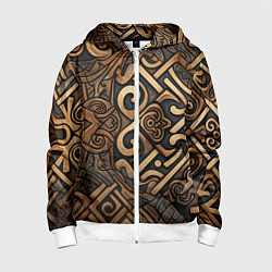 Толстовка на молнии детская Асимметричный узор в викингском стиле, цвет: 3D-белый