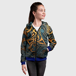 Толстовка на молнии детская Абстрактный узор в викингском стиле, цвет: 3D-синий — фото 2