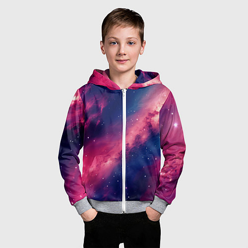 Детская толстовка на молнии Галактика в розовом цвете / 3D-Меланж – фото 3