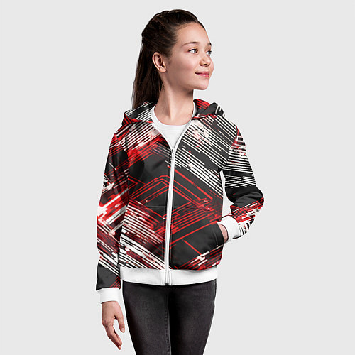 Детская толстовка на молнии Киберпанк линии белые и красные / 3D-Белый – фото 4
