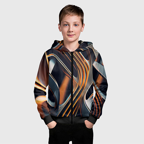 Детская толстовка на молнии Слияние красок оранжевого и чёрного абстракция / 3D-Черный – фото 3