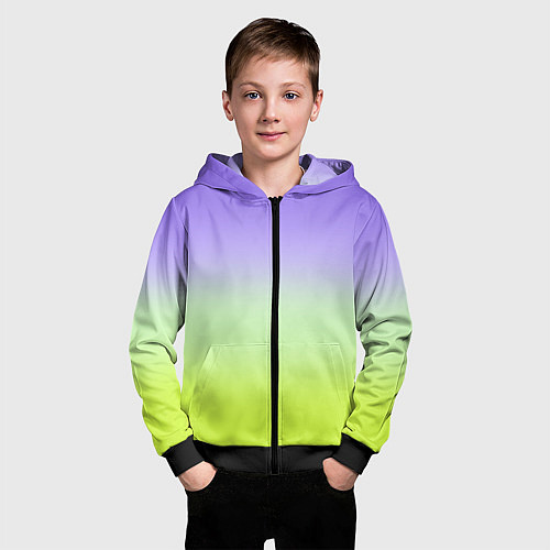 Детская толстовка на молнии Фиолетовый мятный и желто-зеленый градиент / 3D-Черный – фото 3