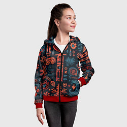 Толстовка на молнии детская Абстрактный паттерн в славянской стилистике, цвет: 3D-красный — фото 2