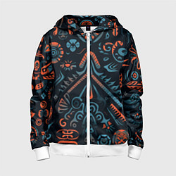 Толстовка на молнии детская Абстрактный рисунок в славянском стиле, цвет: 3D-белый