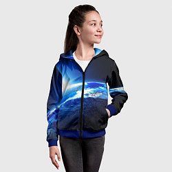 Толстовка на молнии детская Восход солнца в космосе, цвет: 3D-синий — фото 2