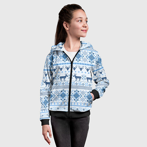 Детская толстовка на молнии Blue sweater with reindeer / 3D-Черный – фото 4