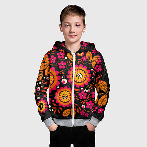 Детская толстовка на молнии Хохлома параноидальная / 3D-Меланж – фото 3