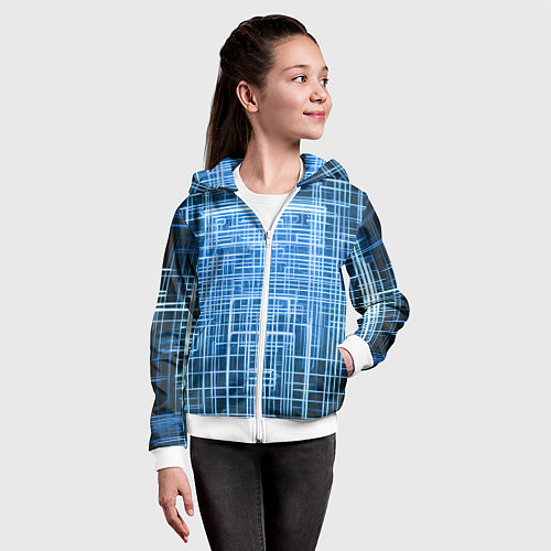 Детская толстовка на молнии Синие неоновые полосы киберпанк / 3D-Белый – фото 4