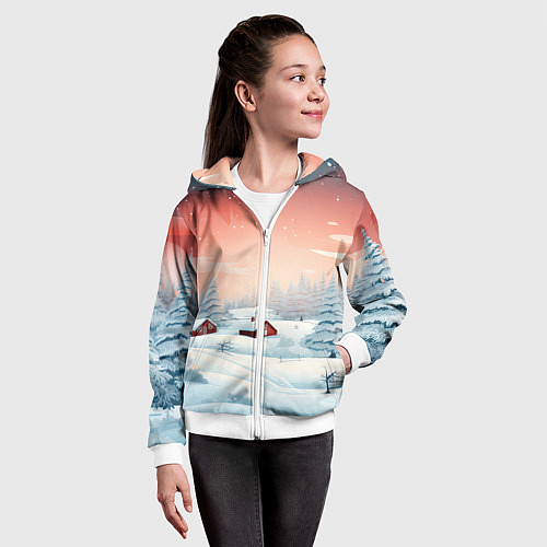 Детская толстовка на молнии Погружение в зимнюю атмосферу / 3D-Белый – фото 4