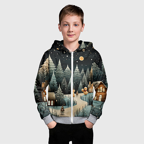 Детская толстовка на молнии Волшебная ночь в деревне / 3D-Меланж – фото 3