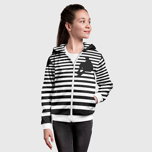 Детская толстовка на молнии Силуэт на чёрно белом полосы / 3D-Белый – фото 4