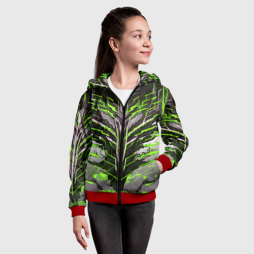 Детская толстовка на молнии Киберпанк доспех зелёный / 3D-Красный – фото 4