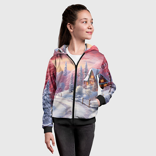 Детская толстовка на молнии Волшебное сияние новогодних огней / 3D-Черный – фото 4