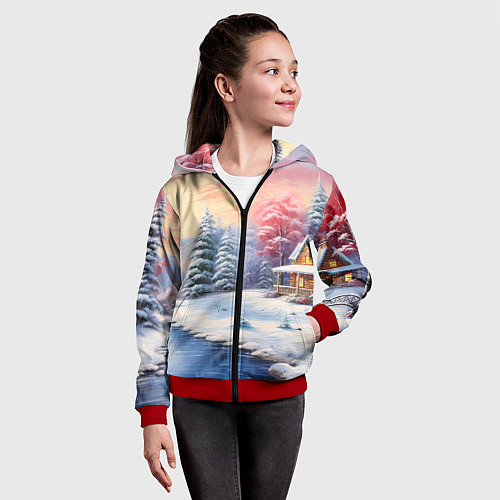 Детская толстовка на молнии Сказочная метель подарков / 3D-Красный – фото 4