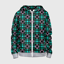 Толстовка на молнии детская Зелено-сиреневый с черный клетчатый узор, цвет: 3D-меланж