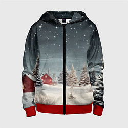 Детская толстовка на молнии Зимний пейзаж с елями и снегом