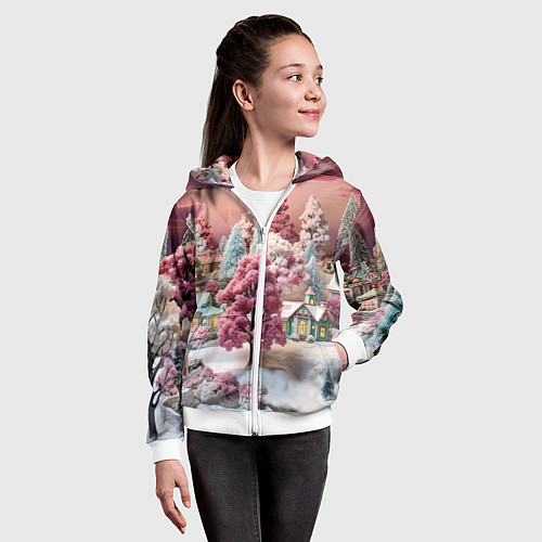 Детская толстовка на молнии Зимний закат новый год / 3D-Белый – фото 4