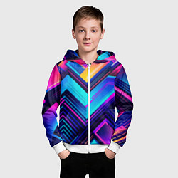 Толстовка на молнии детская Геометрическая неоновая абстракция, цвет: 3D-белый — фото 2