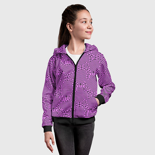 Детская толстовка на молнии Лабиринт с иероглифами на сиреневом / 3D-Черный – фото 4