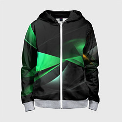 Толстовка на молнии детская Трехмерность зеленой фигуры, цвет: 3D-меланж