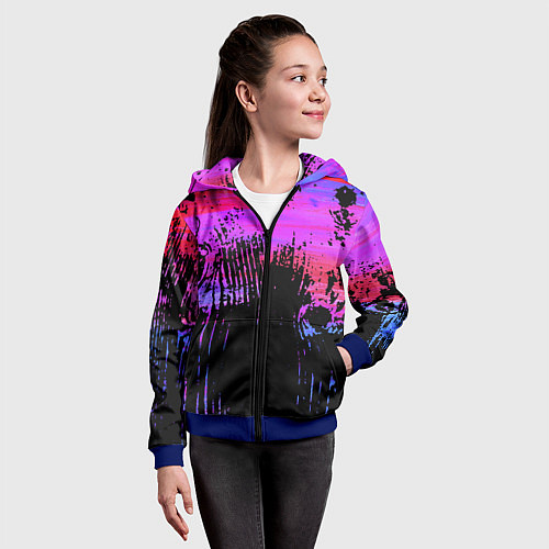Детская толстовка на молнии Розово синий сочный гранж / 3D-Синий – фото 4