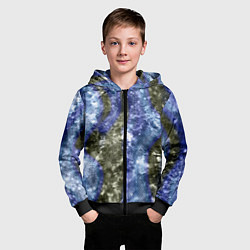 Толстовка на молнии детская Абстракция - гранж синие полосы на сером, цвет: 3D-черный — фото 2