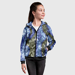 Толстовка на молнии детская Абстракция - гранж синие полосы на сером, цвет: 3D-черный — фото 2