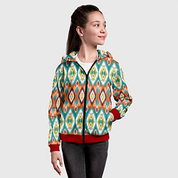 Толстовка на молнии детская Орнамент икат - имитация аткласной ткани, цвет: 3D-красный — фото 2