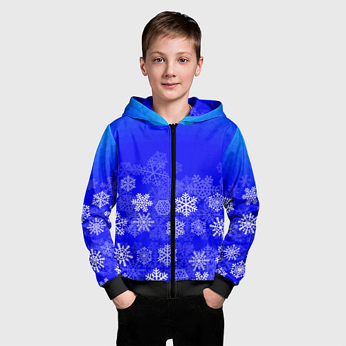 Детская толстовка на молнии Снежинки на синем / 3D-Черный – фото 3
