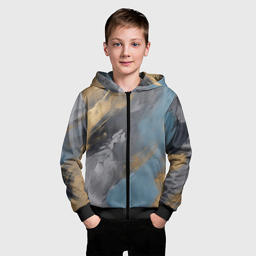 Детская толстовка на молнии Мазки краски - нейросеть / 3D-Черный – фото 3