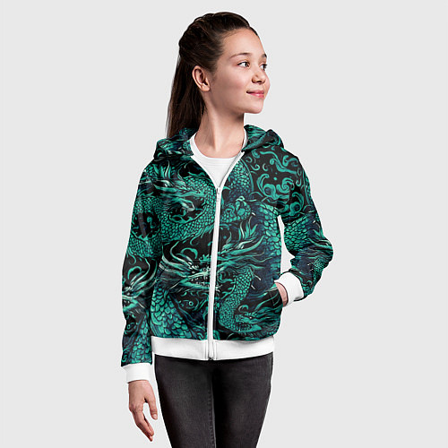 Детская толстовка на молнии Дракон бирюзового цвета / 3D-Белый – фото 4