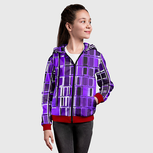 Детская толстовка на молнии Фиолетовые прямоугольники / 3D-Красный – фото 4