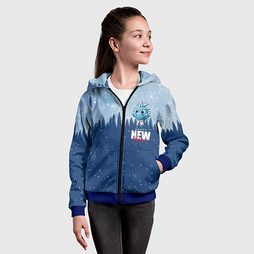 Детская толстовка на молнии Дракон в зимнем лесу / 3D-Синий – фото 4