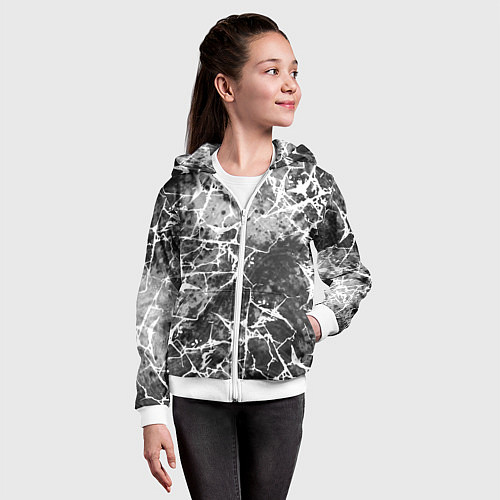 Детская толстовка на молнии Абстракция - белые трещины на сером фоне / 3D-Белый – фото 4
