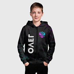 Толстовка на молнии детская Олег и неоновый герб России вертикально, цвет: 3D-черный — фото 2