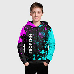 Толстовка на молнии детская Георгий и неоновый герб России вертикально, цвет: 3D-черный — фото 2