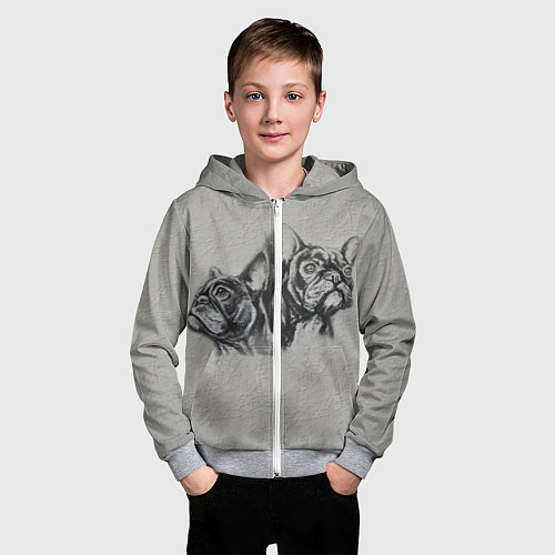 Детская толстовка на молнии Французские бульдоги пара / 3D-Меланж – фото 3