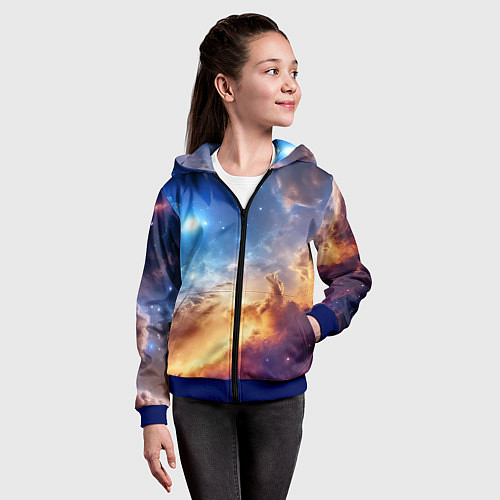 Детская толстовка на молнии Оранжевая небула космос / 3D-Синий – фото 4