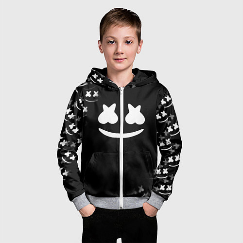 Детская толстовка на молнии Marshmello black collection / 3D-Меланж – фото 3