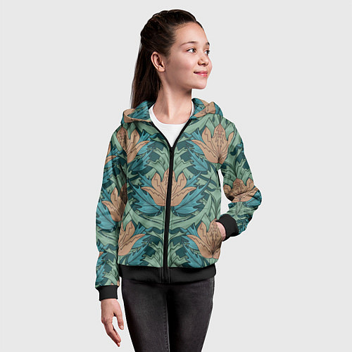 Детская толстовка на молнии Цветы в стиле Уильяма Морриса - паттерн / 3D-Черный – фото 4