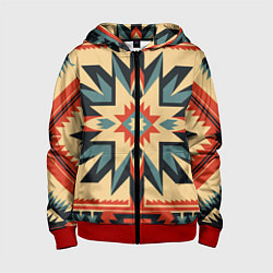 Толстовка на молнии детская Орнамент в стиле американских индейцев, цвет: 3D-красный