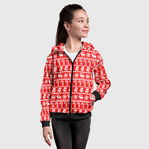 Детская толстовка на молнии Новогодний узор с оленями и снежинками / 3D-Черный – фото 4