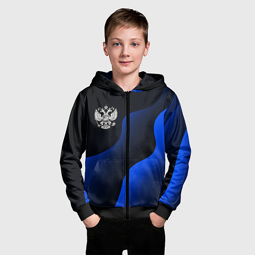 Детская толстовка на молнии Герб РФ - глубокий синий / 3D-Черный – фото 3