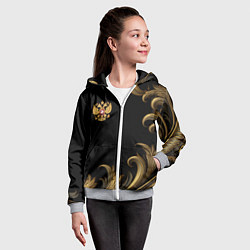 Толстовка на молнии детская Герб России и золотистый узор, цвет: 3D-меланж — фото 2