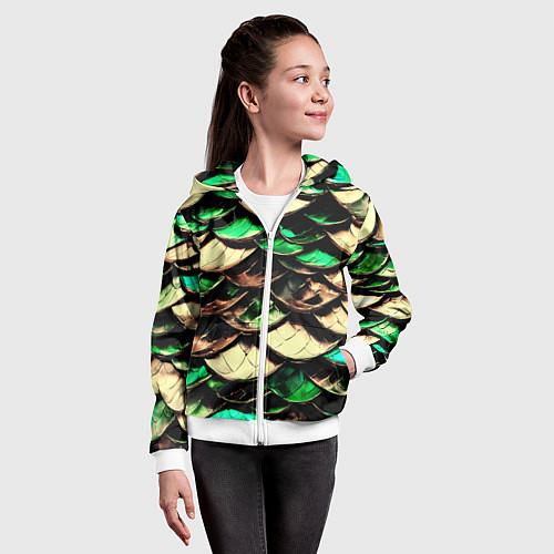 Детская толстовка на молнии Чешуя зеленого дракона / 3D-Белый – фото 4