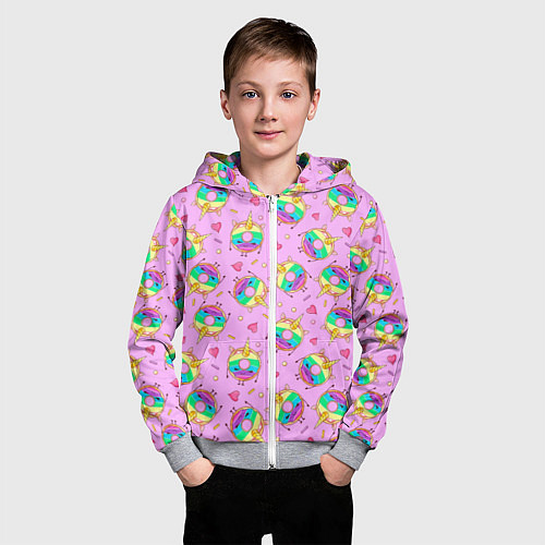 Детская толстовка на молнии Пончики единороги / 3D-Меланж – фото 3