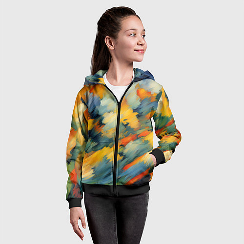 Детская толстовка на молнии Жёлтые и синие мазки / 3D-Черный – фото 4